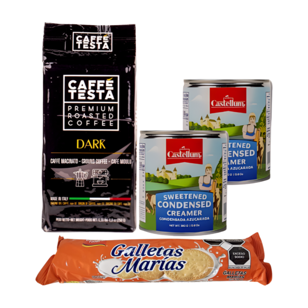 Combo Café Bombón: 1 paq de Café italiano + 2 leche condensada + galletas Marías de regalo!
